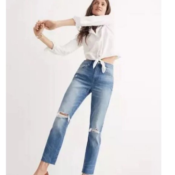 Madewell Denim - Madewell The High-Rise Slim Crop Boyjean: Knee-Rip Edition Size 26